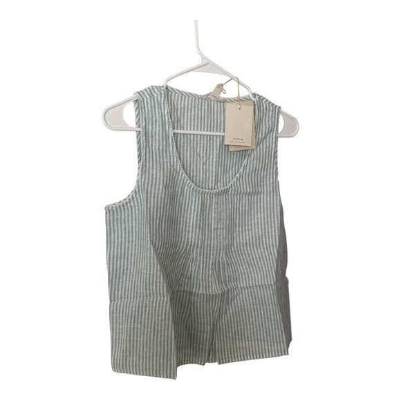 Striped Sleeveless Top Washed-Linen Pintuck Tank - Picture 3 of 7